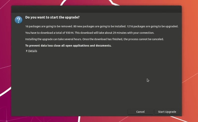 Start Upgrade to Ubuntu 20.04 Focal Fossa