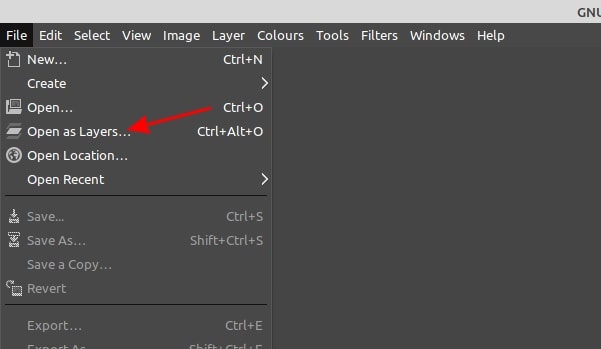 Open As Layers in GIMP