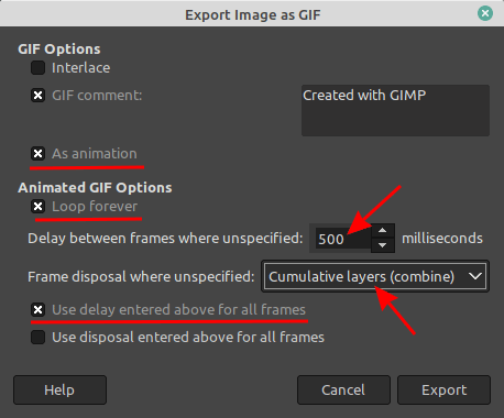 Export GIF in GIMP