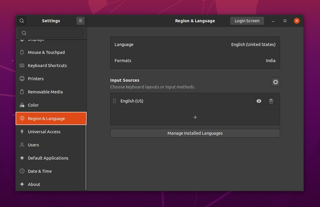 Ubuntu Langugae Settings