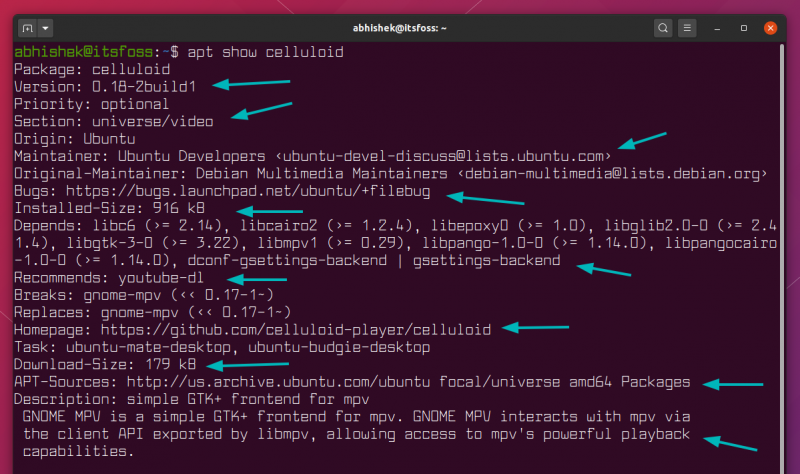 apt show command example