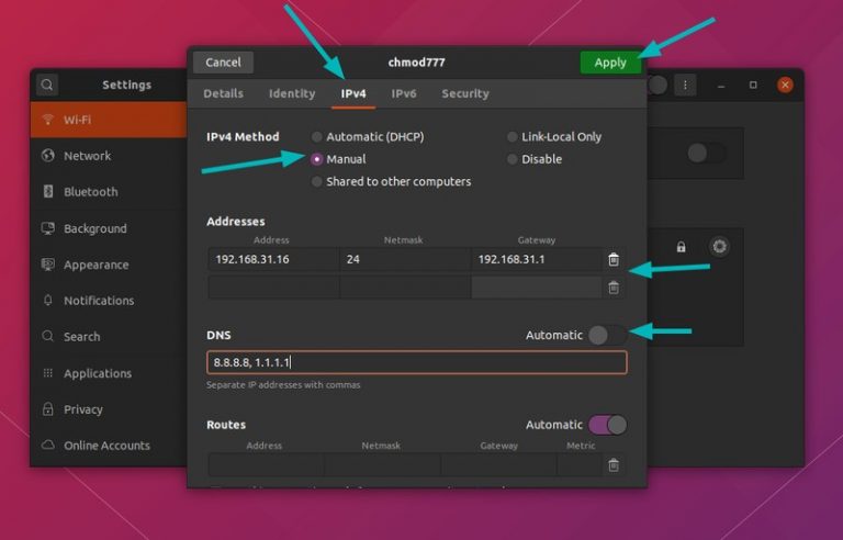 static ip address assignment ubuntu