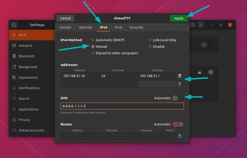 Assigning static IP in Ubuntu Linux