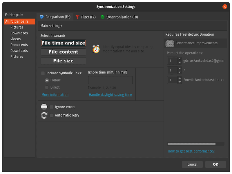 a screenshot of freefilesync file comparision feature