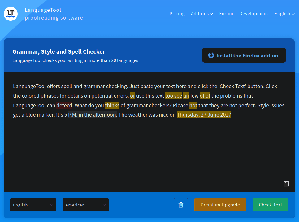LanguageTool open source grammar checker