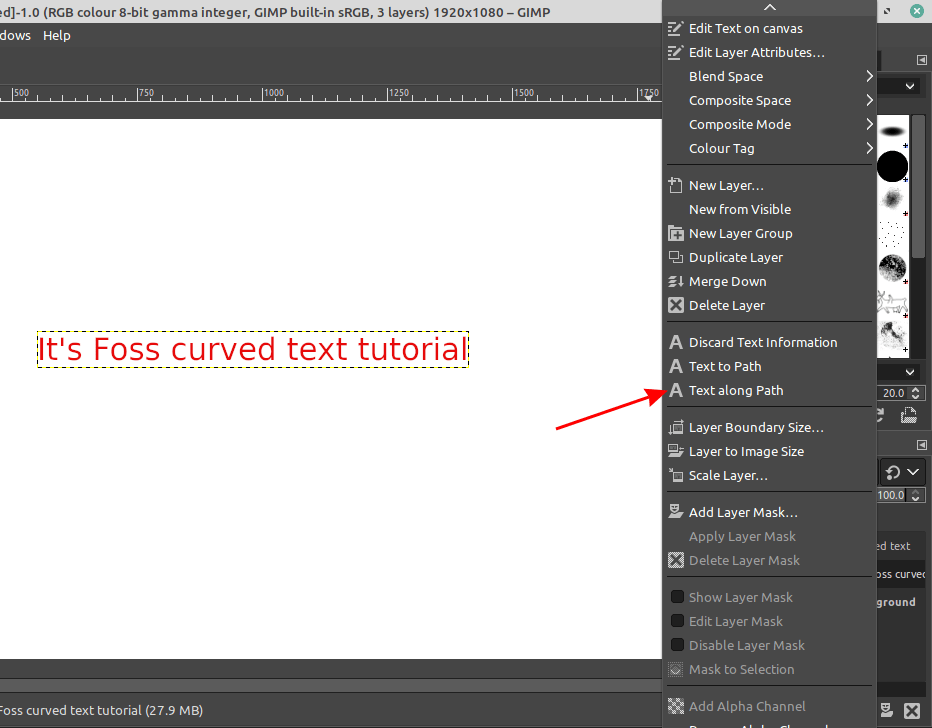 Use Text Along Path feature to add curved text in GIMP