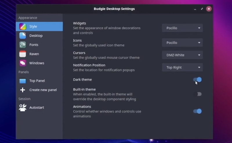 Ubuntu Budgie Desktop Settings