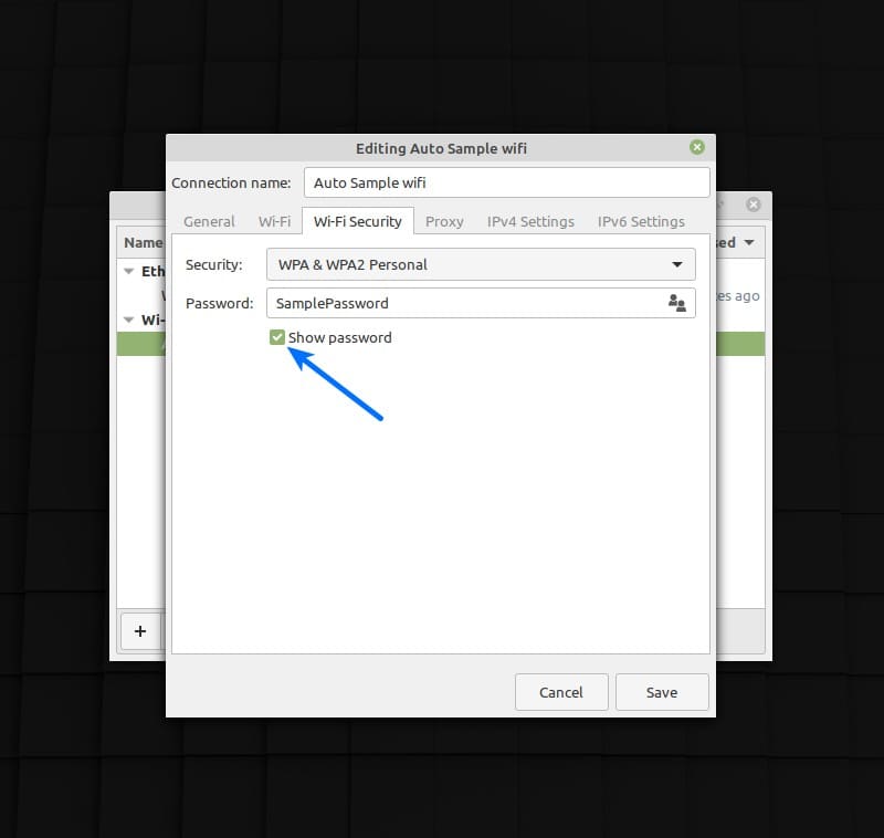 Show saved wifi password in Linux Mint