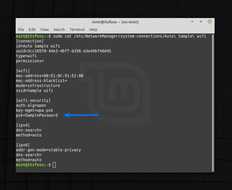 Get saved wifi password in Linux terminal