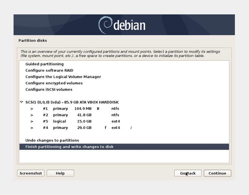 Debian Partition Finished