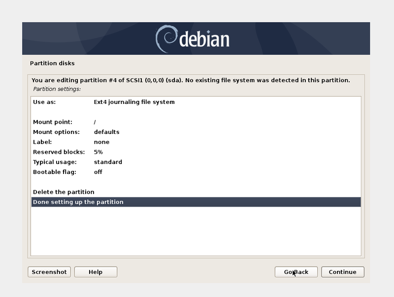 Debian Root Partition Created