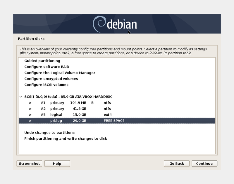 Debian Select Free Space 1