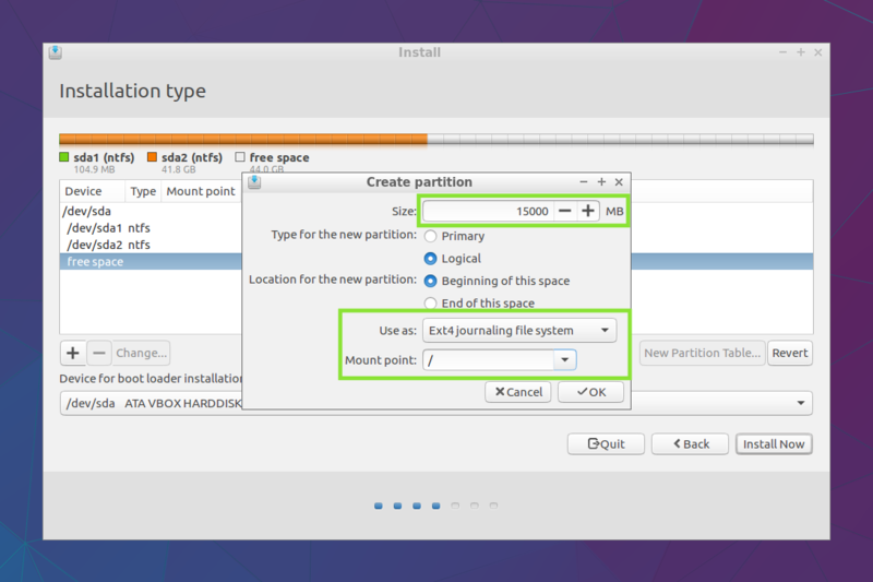 Lubuntu Creating Root Partition