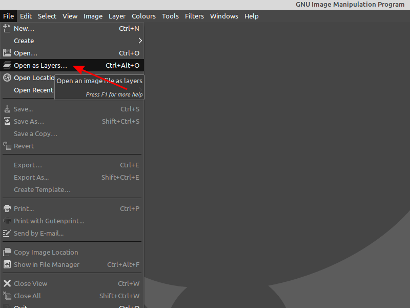 Open As Layers in GIMP