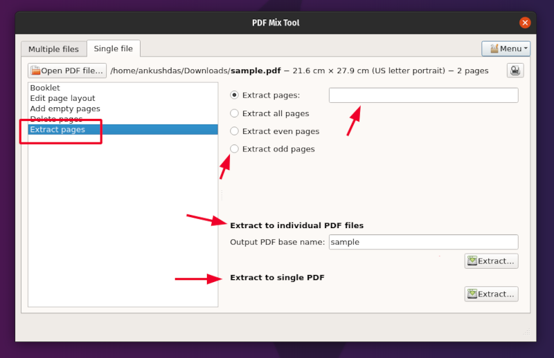 Extract PDF pages using PDF Mix Tool