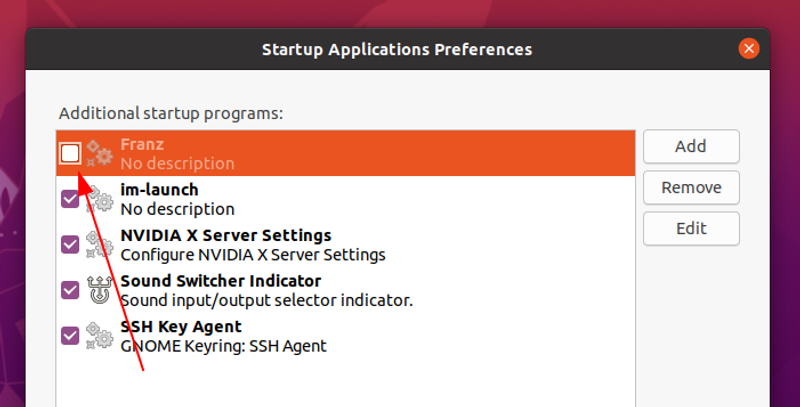 Startup Application Preference Franz