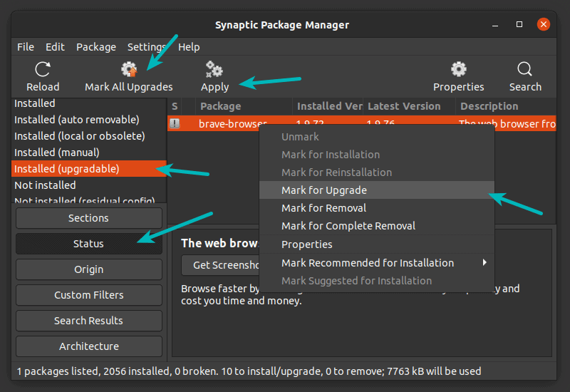 Upgrade packages with Synaptic package manager