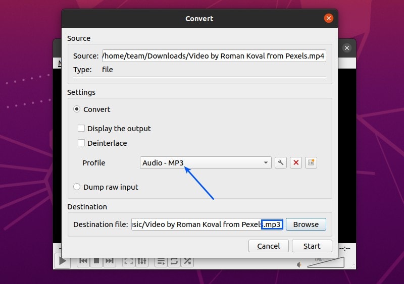 extract audio from video using VLC