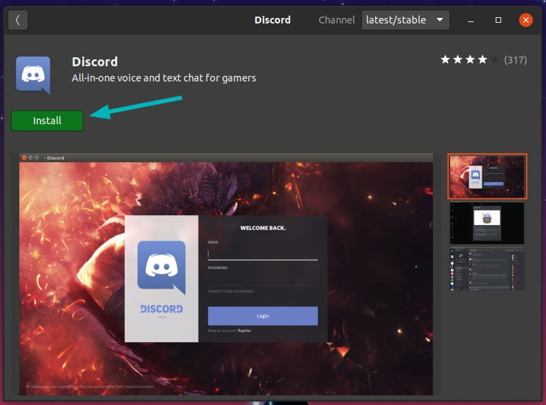 Install Discord in Snap format from Ubuntu Software Center