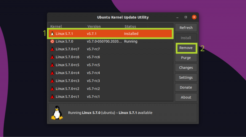 Delete an installed Linux kernel version using Ukuu in Ubuntu