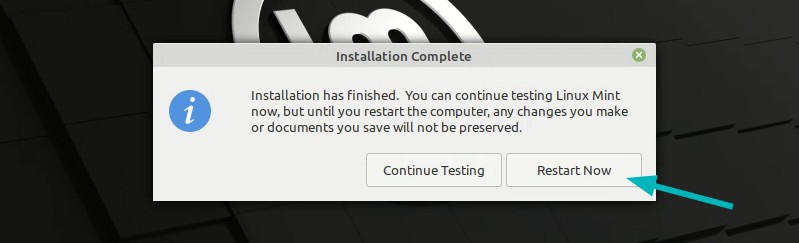Linux Mint Installation Finishes