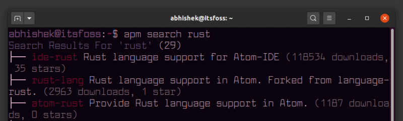 Atom Package Search in Terminal