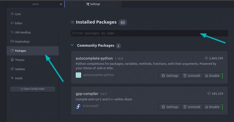 Installed Packages in Atom
