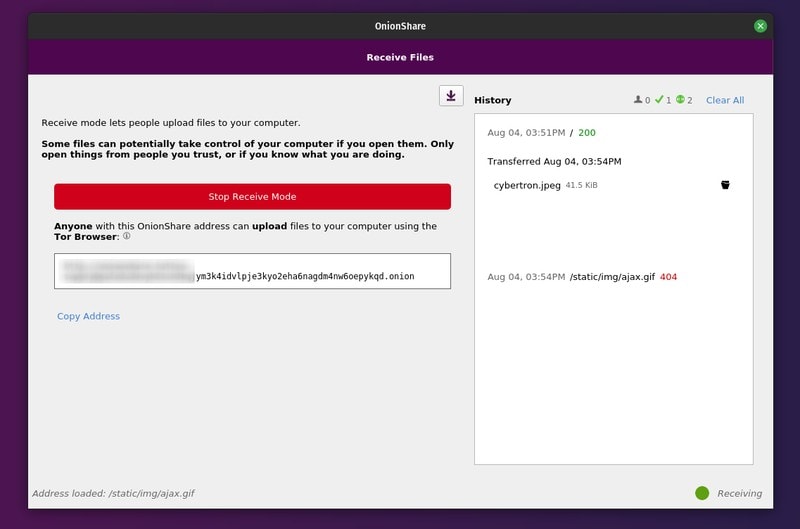 Onionshare Receive Mode
