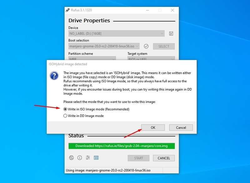 Rufus Iso Image Mode Manjaro
