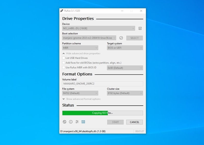 Rufus Manjaro Iso Progress