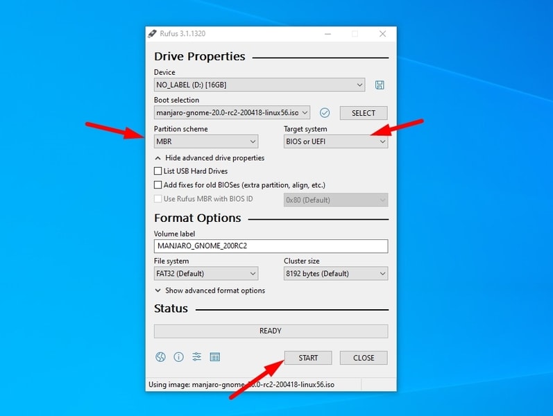 Rufus Start Manjaro