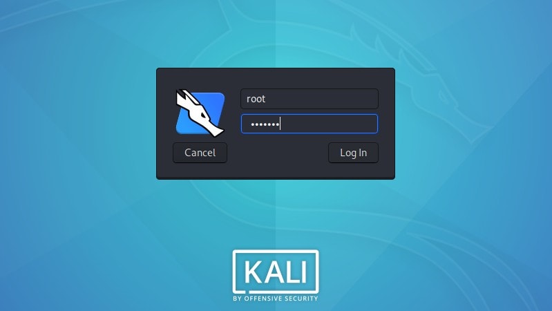 Schermata di accesso a Kali Linux