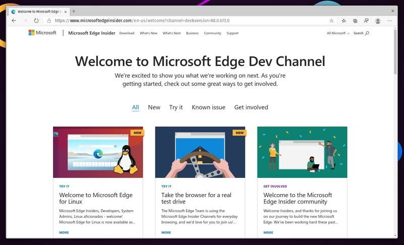 Microsoft Edge Dev Linux