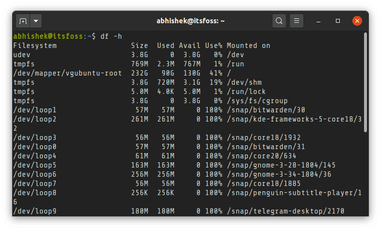 Free disk space Linux Df Command Output