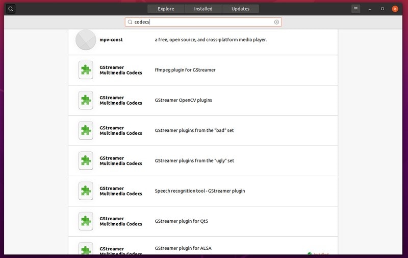 Gstreamer Media Codecs в Центре приложений Ubuntu