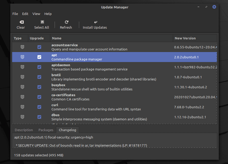 Linux Mint Update Manager 20