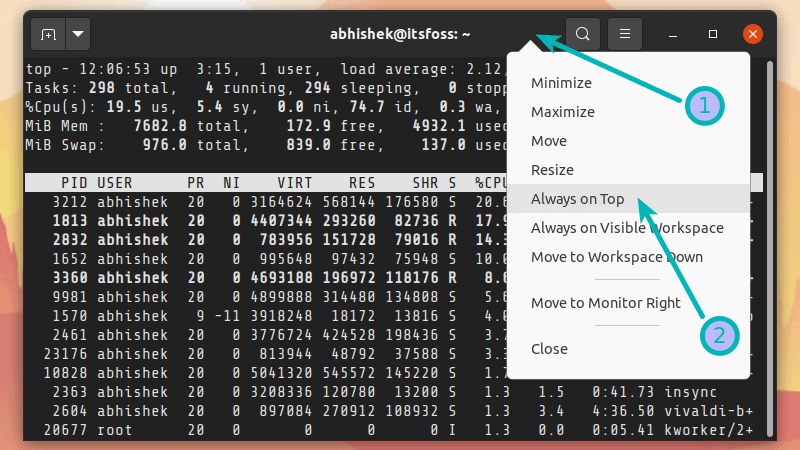 Set Always On Top Linux