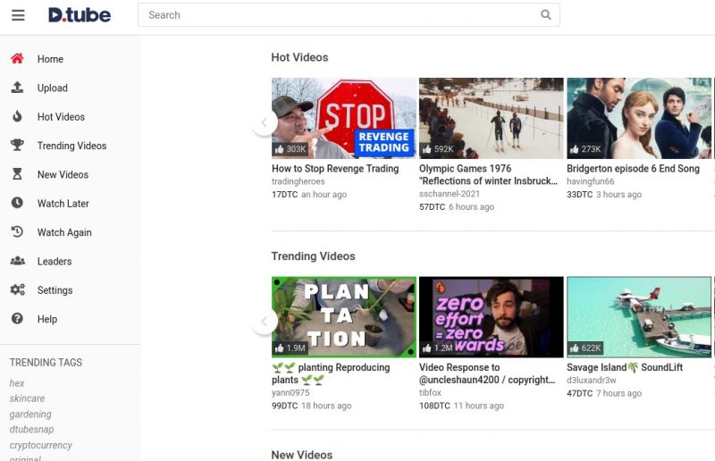a screenshot of dtube home page