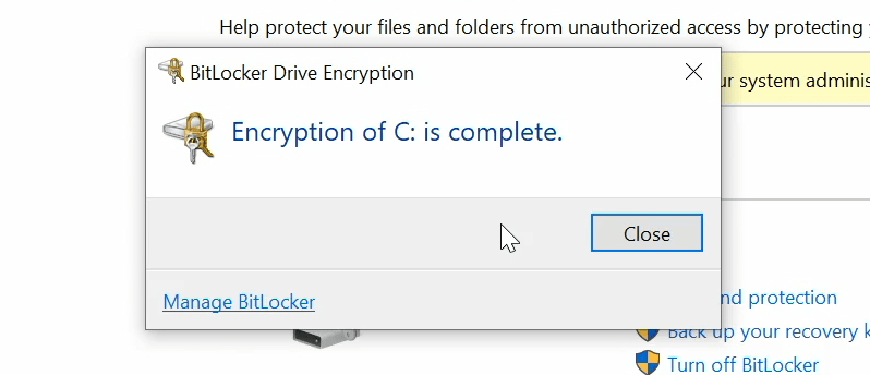 Bitlocker Encryption Completed