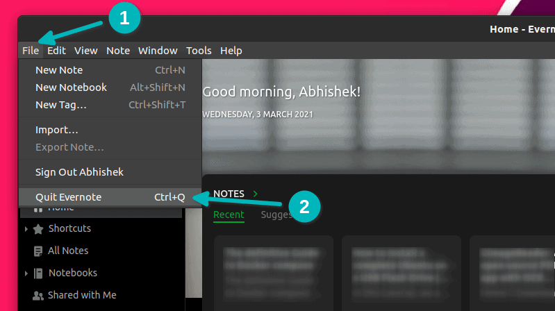 quit evernote linux