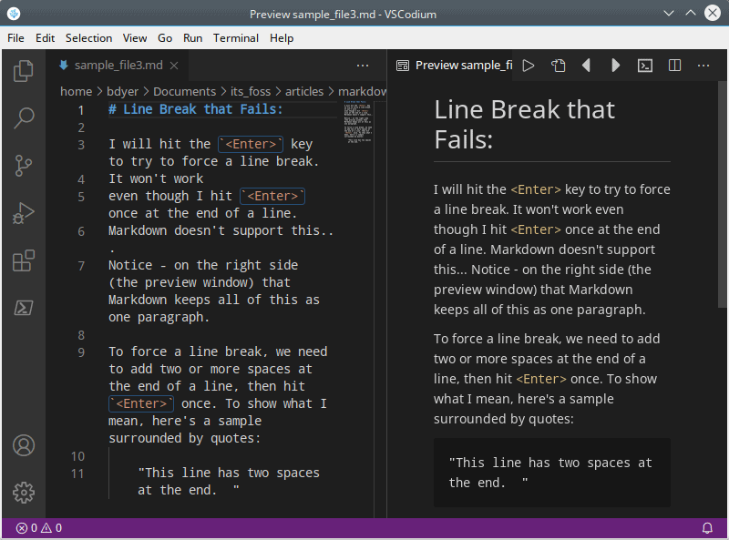 Line breaks in Markdown syntax