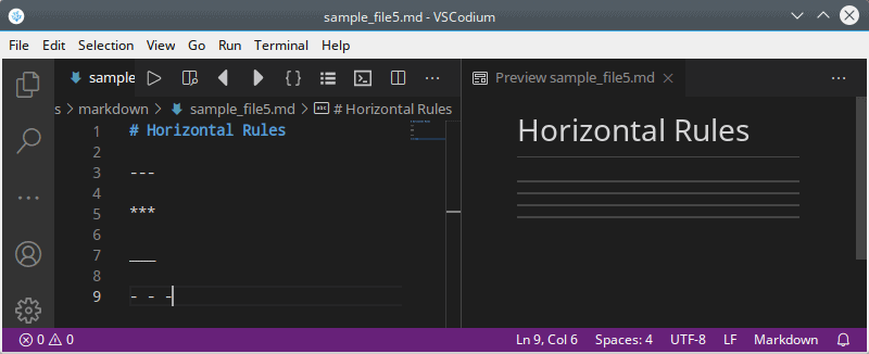 Markdown horizontal rules example