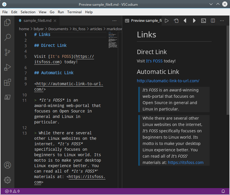 Adding links in markdown