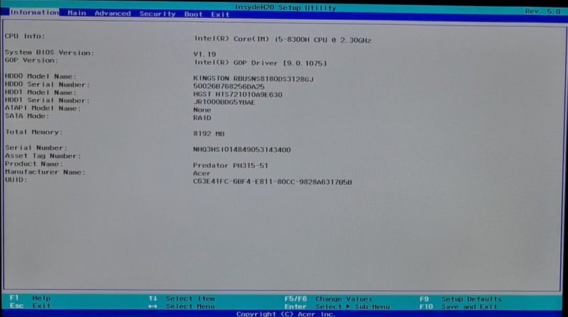 acer uefi settings