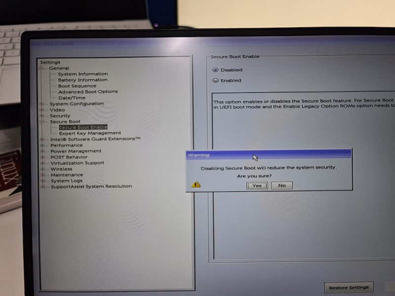 disable secure boot dell system