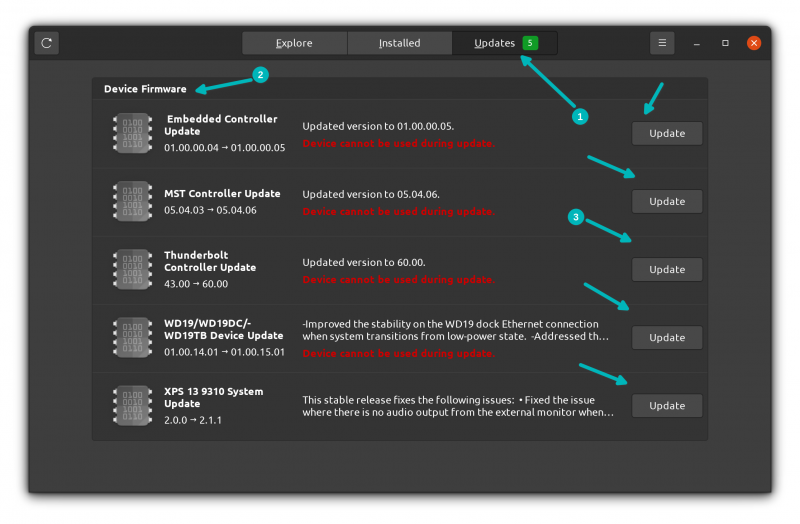 Firmware updates in Ubuntu software center