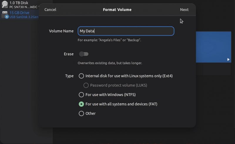 formatting usb in ubuntu