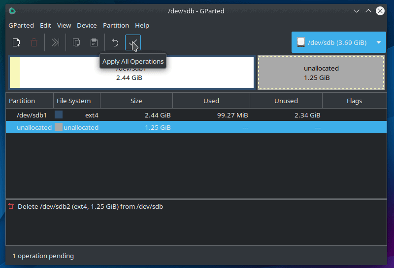 Confirm changes to partitions in GParted
