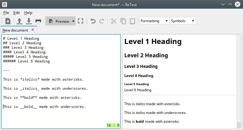 retext window showing syntax and preview 2