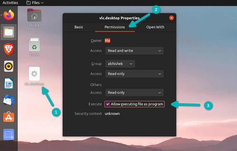 add apps desktop ubuntu change permission